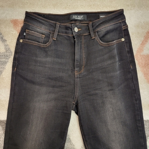 Judy Blue High Waisted Destroyed Hem Cropped Straight Leg Jeans - Picture 5 of 8